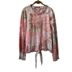 Design His Top- tie dye sweatshirt with front tie closure.
